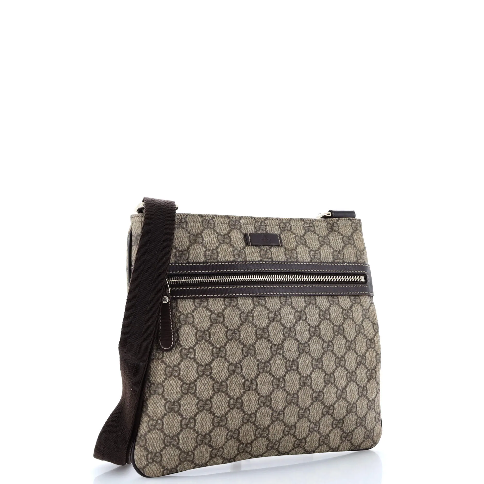 Front Zip Flat Messenger Bag GG Coated Canvas Medium