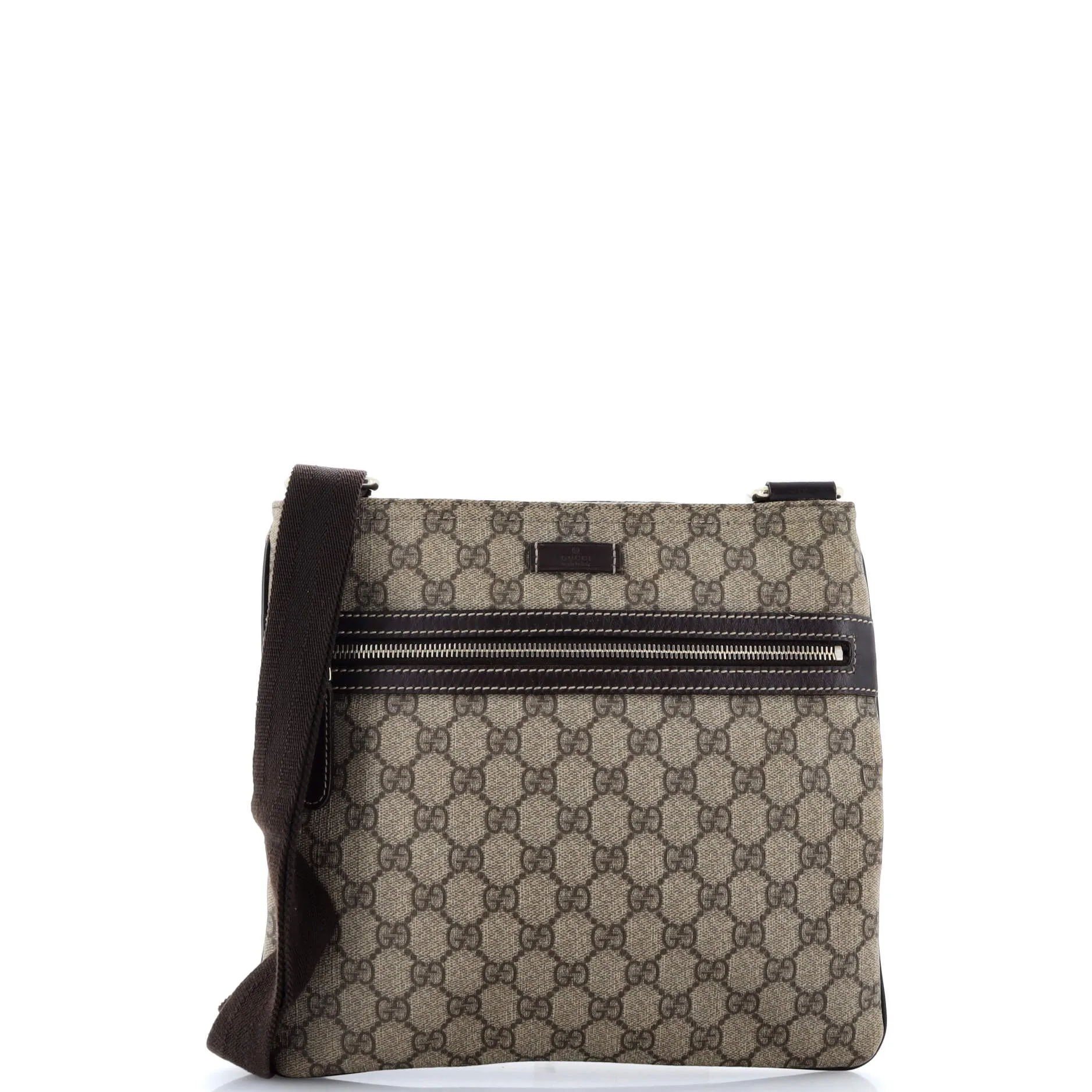 Front Zip Flat Messenger Bag GG Coated Canvas Medium