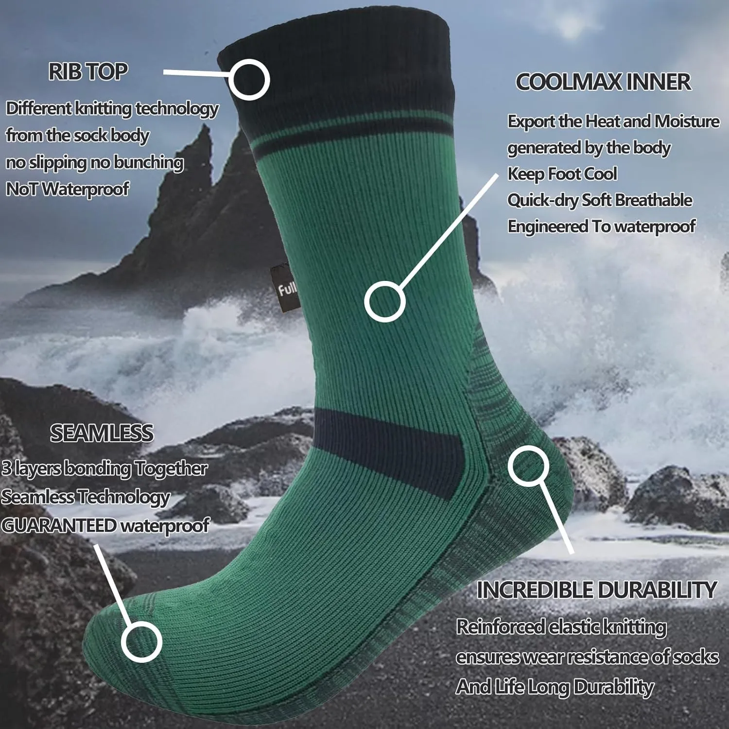 Fullsheild Waterproof Socks Unisex Waterproof Breathable Socks Outdoor Hiking Wading Fishing Trail Golf Socks for Men Women