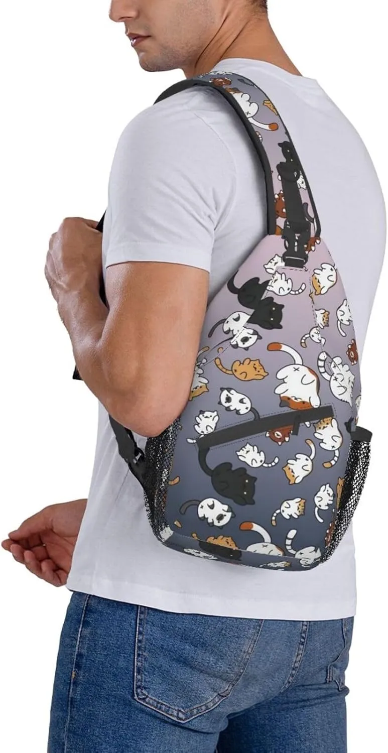 Funny Cute Cat Sling Backpack Cat Chest Bags Crossbody Animal Shoulder Bag for Men And Men