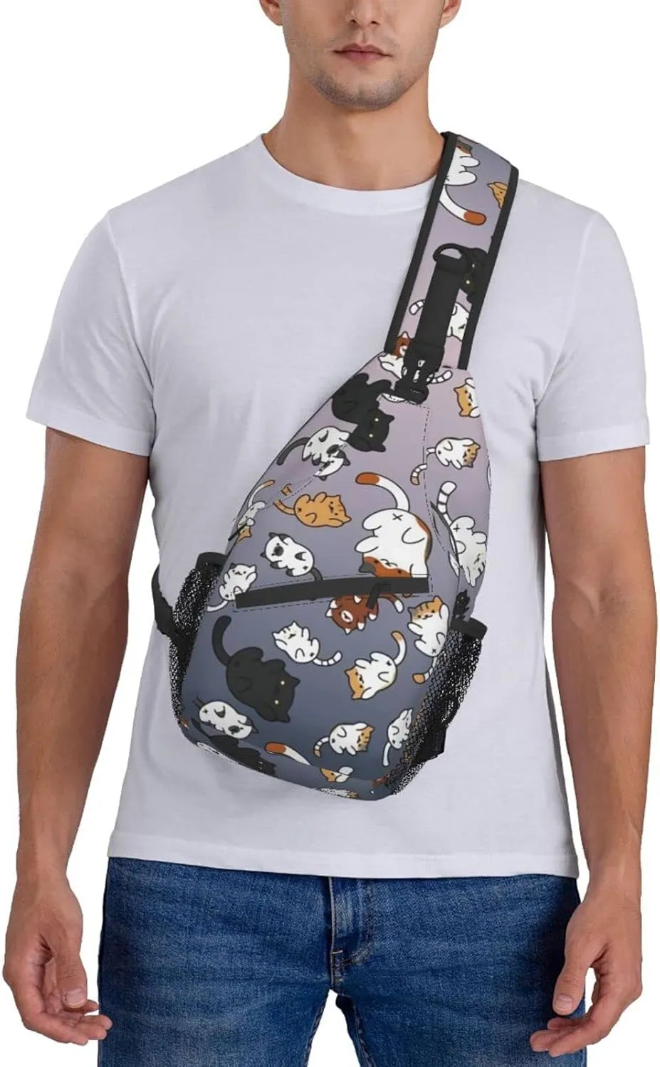 Funny Cute Cat Sling Backpack Cat Chest Bags Crossbody Animal Shoulder Bag for Men And Men