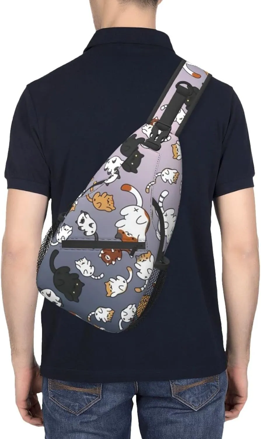 Funny Cute Cat Sling Backpack Cat Chest Bags Crossbody Animal Shoulder Bag for Men And Men