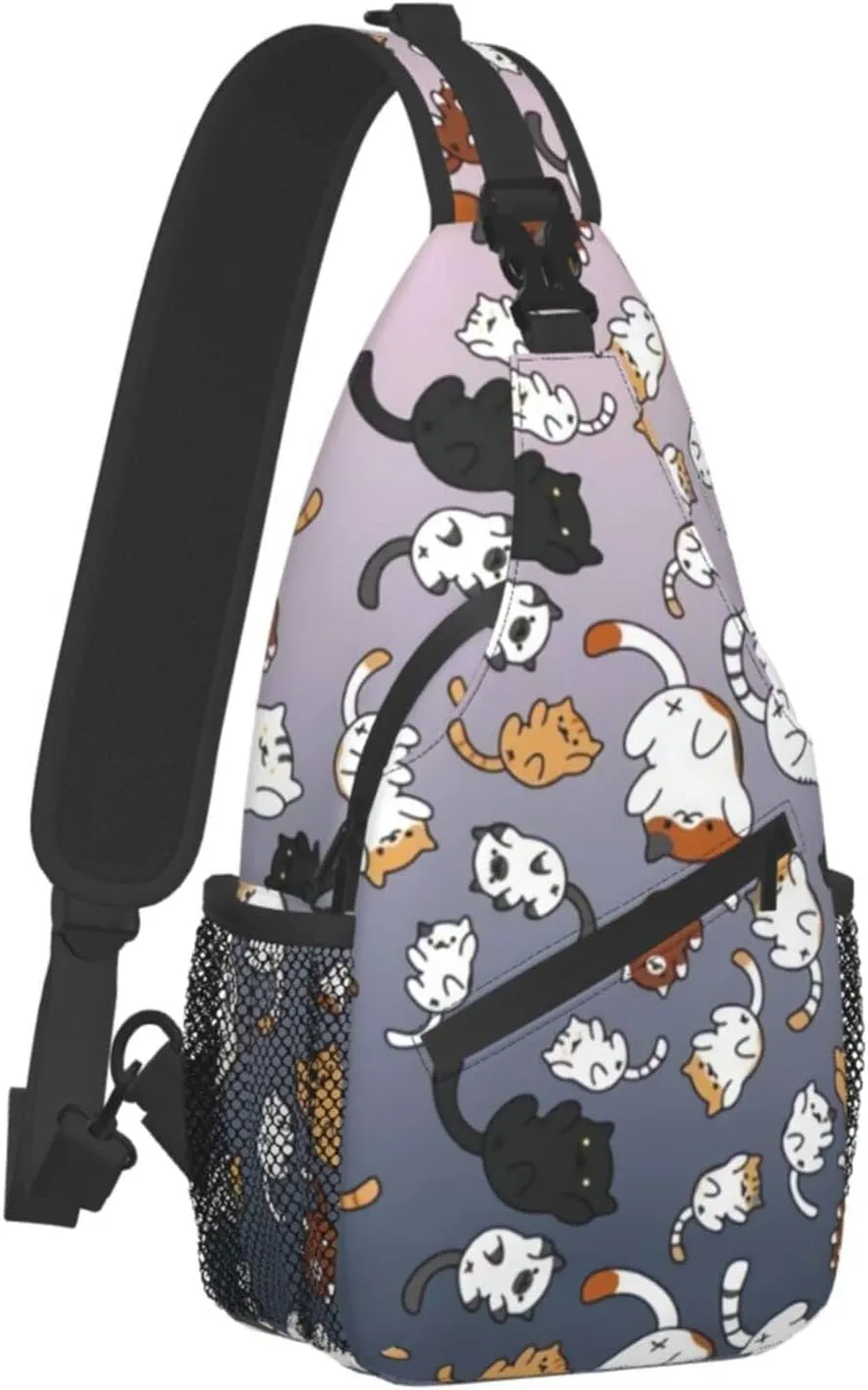 Funny Cute Cat Sling Backpack Cat Chest Bags Crossbody Animal Shoulder Bag for Men And Men