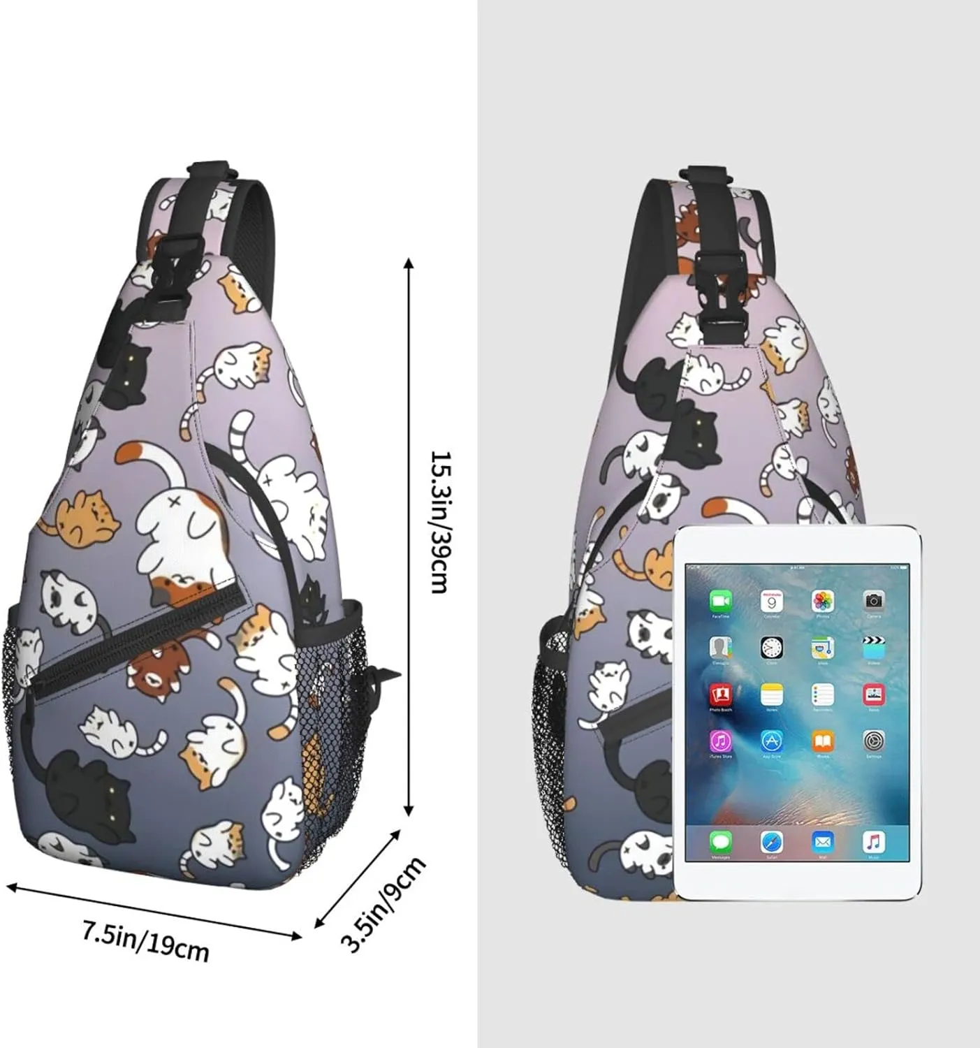 Funny Cute Cat Sling Backpack Cat Chest Bags Crossbody Animal Shoulder Bag for Men And Men