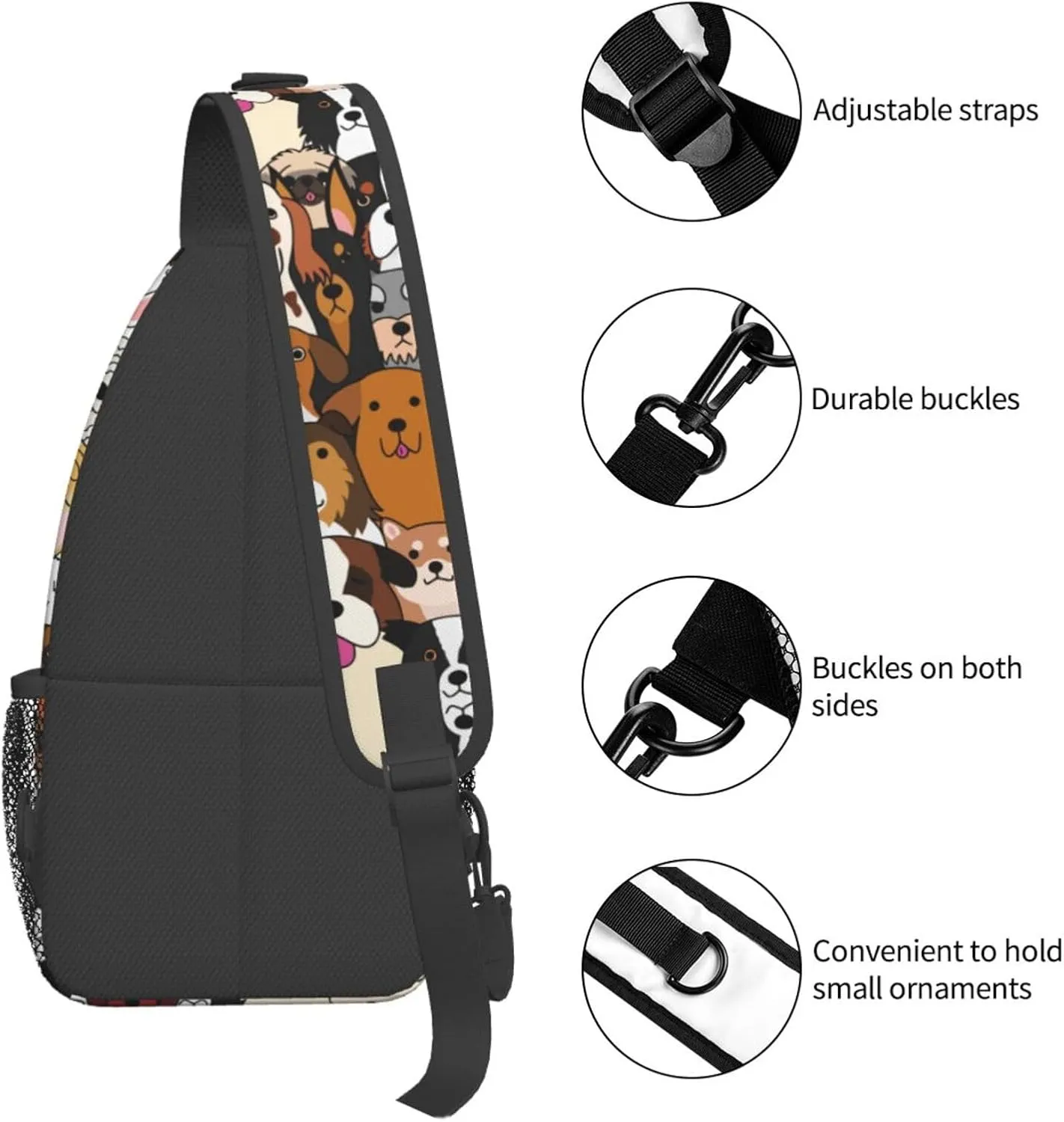 Funny Dogs collection Unisex Sling Daypacks Adjustable Rope Shoulder Chest Bags Gym Sport Travel Hiking Daypack For Men Women Gift
