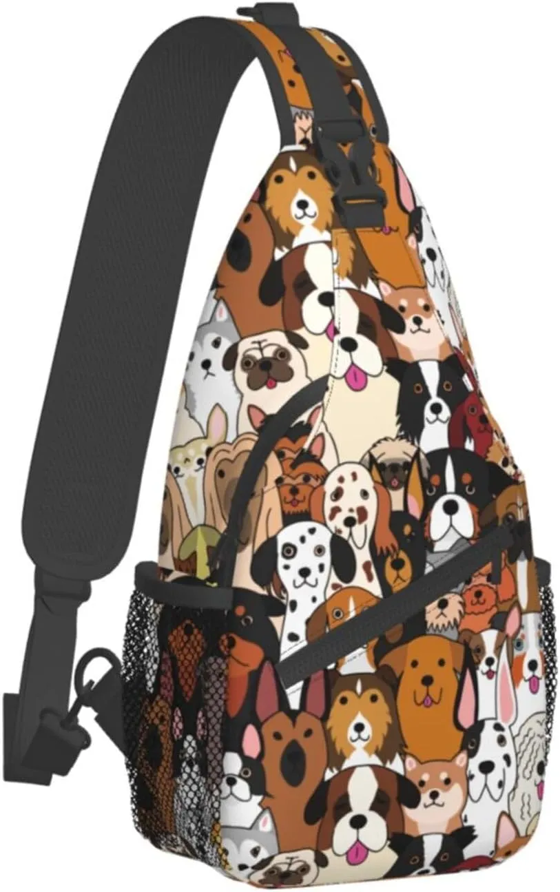 Funny Dogs collection Unisex Sling Daypacks Adjustable Rope Shoulder Chest Bags Gym Sport Travel Hiking Daypack For Men Women Gift