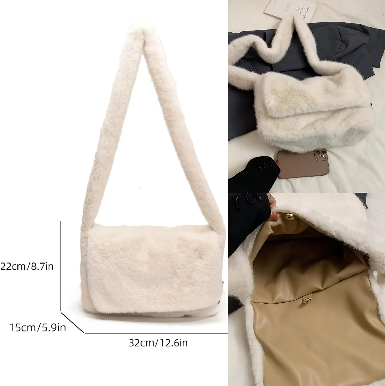 Furry Faux Fur Shoulder Crossbody Bag for Women Cute Handbag Fluffy Plush Y2K Messenger Purse