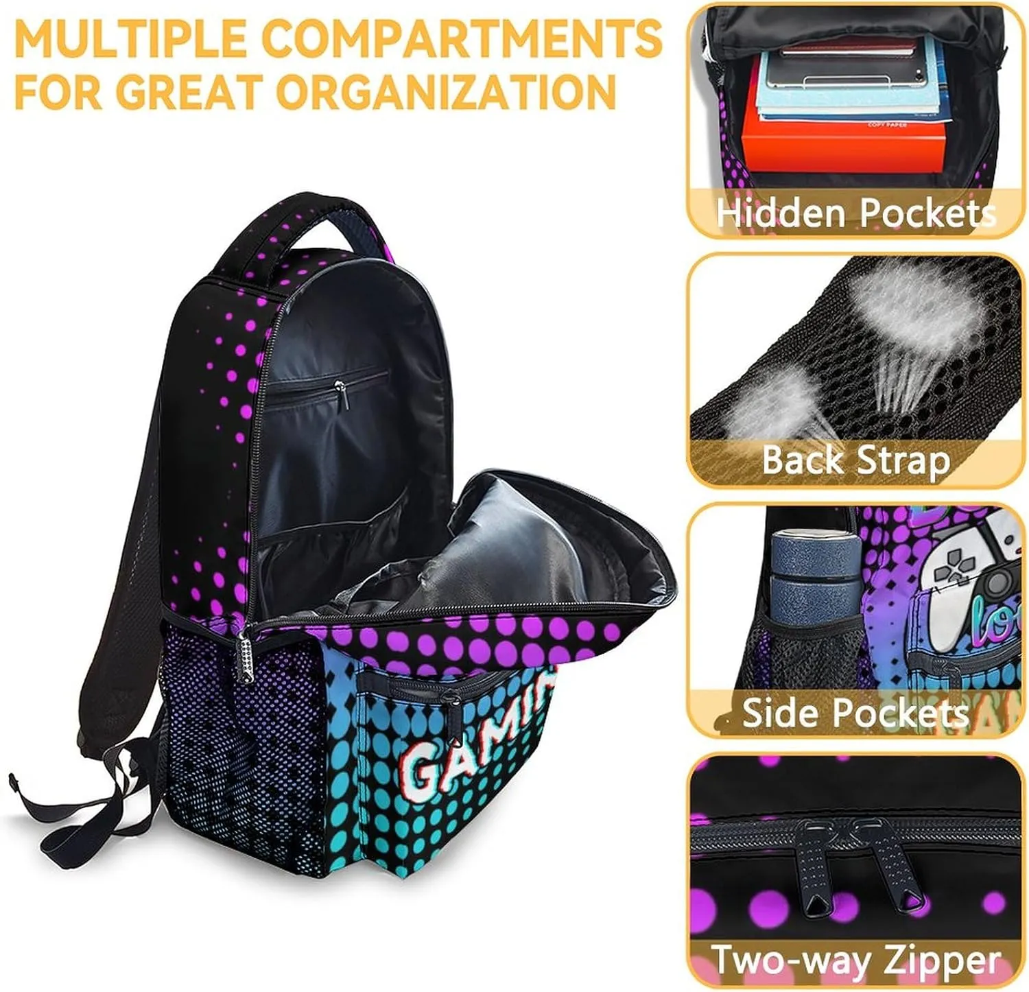 Gamer Backpack for Boys, 16 Inch Gaming Backpacks for School, Cool, Adjustable Straps, Durable, Lightweight, Large Capacity Bookbag for Kids