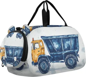 Garbage Truck Cars Duffle Bag for Toddler Boys Girls, Gym Sports Bag with Shoe Compartments, Kids Travel Overnight Weekender Shoulder Bag