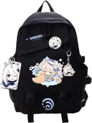 Genshin Impact Backpack Barbara Backpack Cute 3D Printed Daypack Laptop 17" Large Capacity Travel Black BackPack With Gift