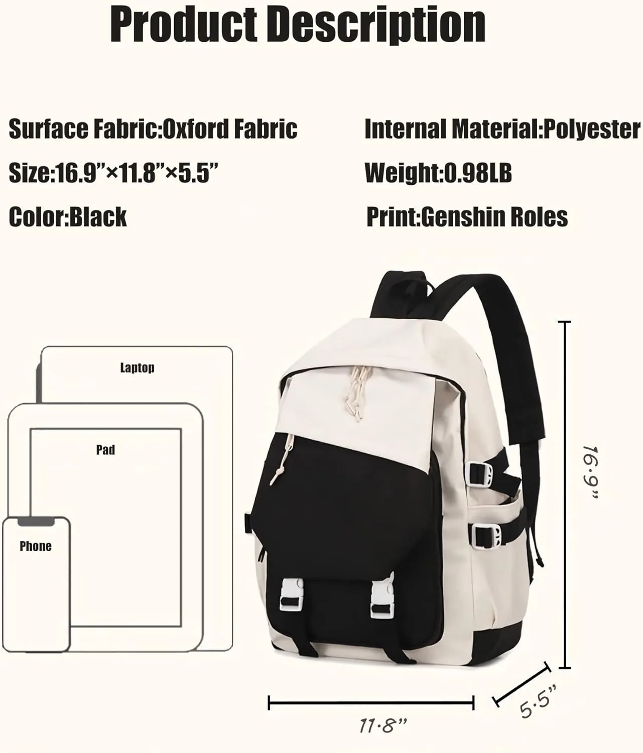 Genshin Impact Backpack Klee Anime Laptop Bookbag Student Backpack 3D Print School Bags Travel Backpack With Gift