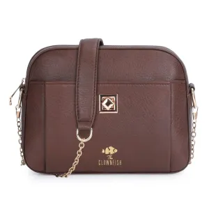 Genuine Leather Sling Bag for Women - Zip Closure, Chain Strap | Lightweight | Capacity: 2.5L | Chocolate Brown