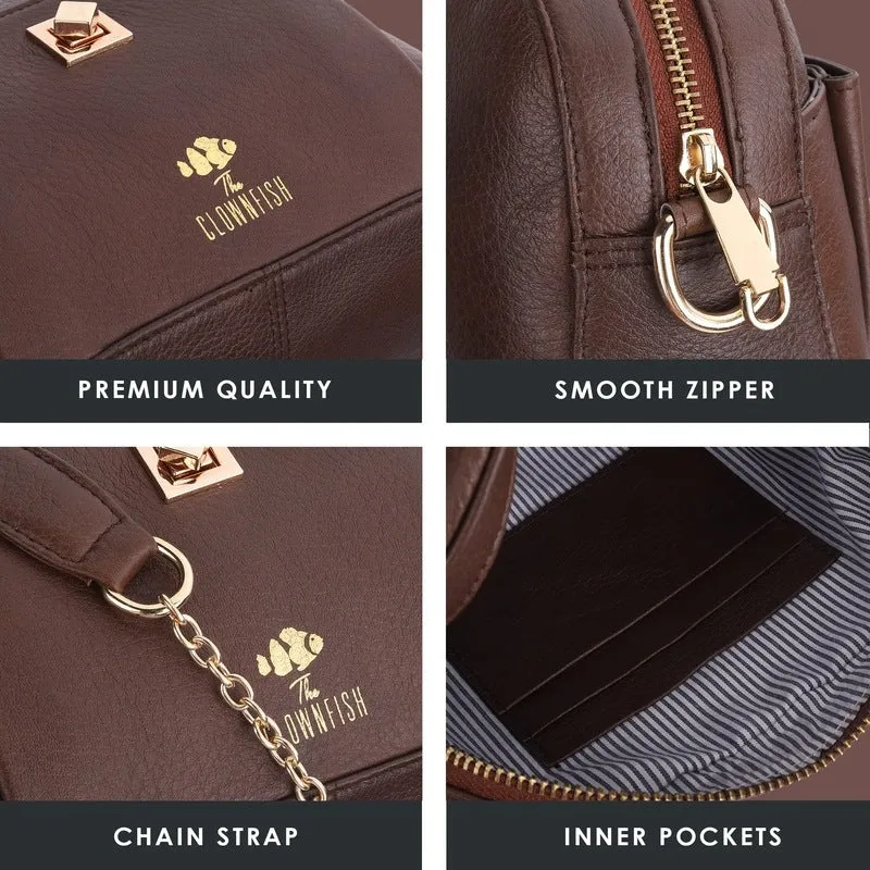 Genuine Leather Sling Bag for Women - Zip Closure, Chain Strap | Lightweight | Capacity: 2.5L | Chocolate Brown