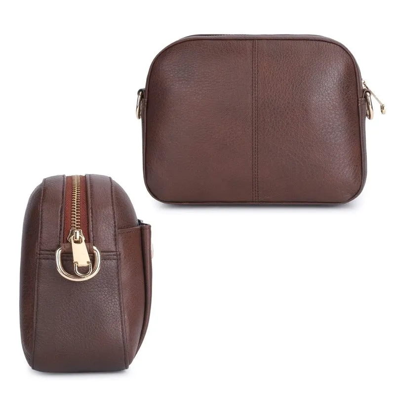 Genuine Leather Sling Bag for Women - Zip Closure, Chain Strap | Lightweight | Capacity: 2.5L | Chocolate Brown