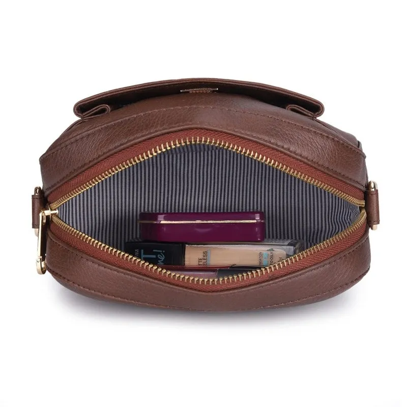 Genuine Leather Sling Bag for Women - Zip Closure, Chain Strap | Lightweight | Capacity: 2.5L | Chocolate Brown