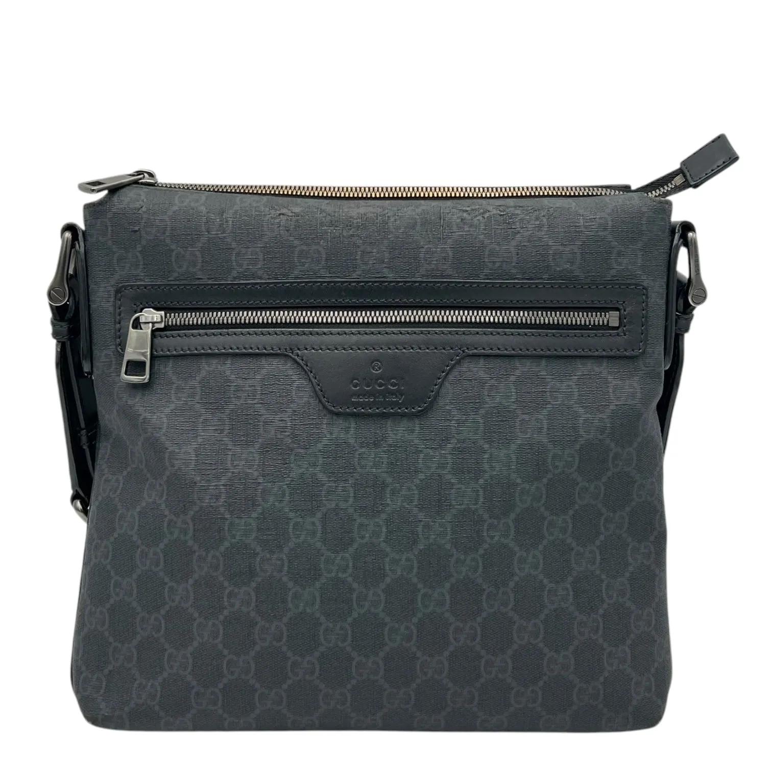 GG Supreme Black Messenger in Coated Canvas, Ruthenium hardware