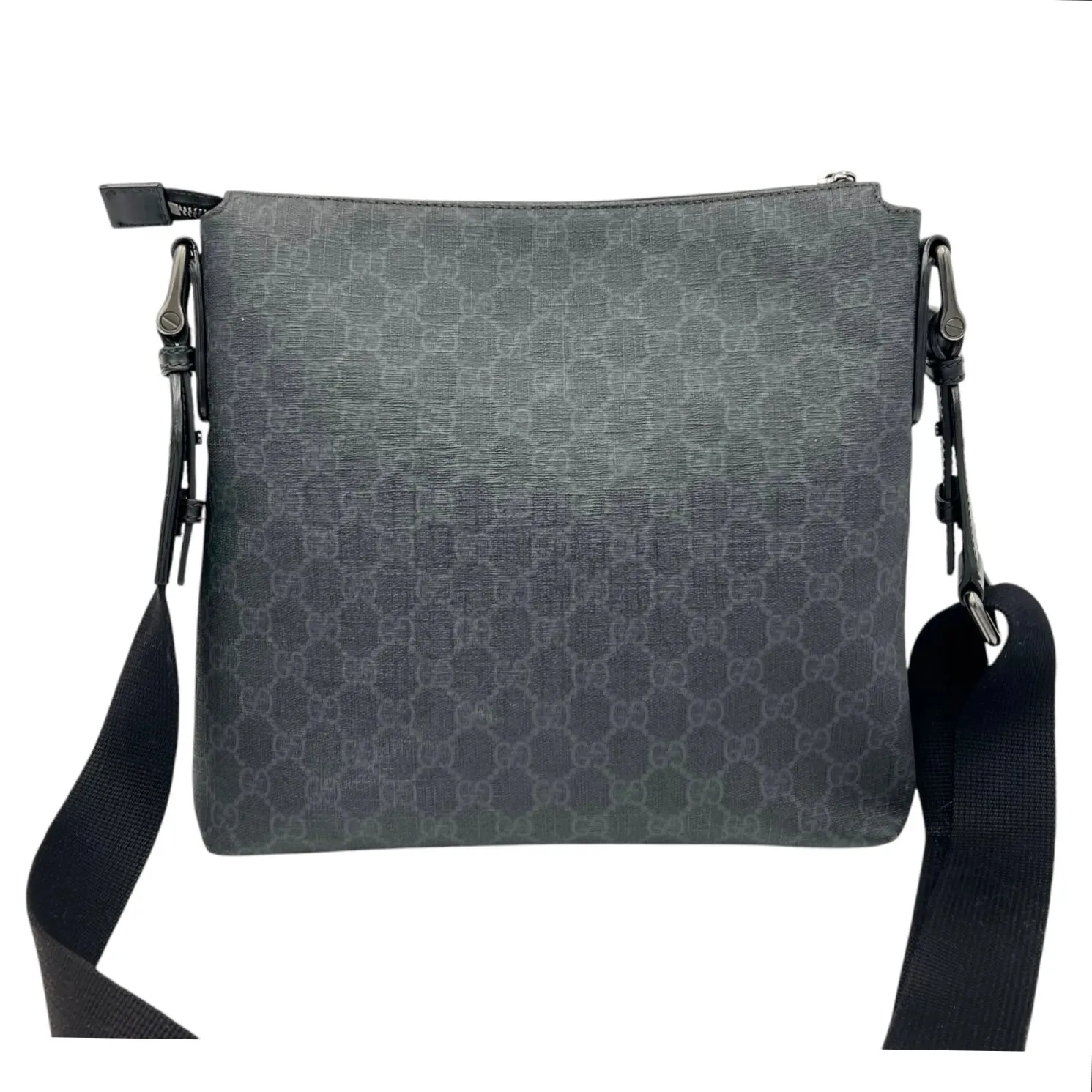 GG Supreme Black Messenger in Coated Canvas, Ruthenium hardware