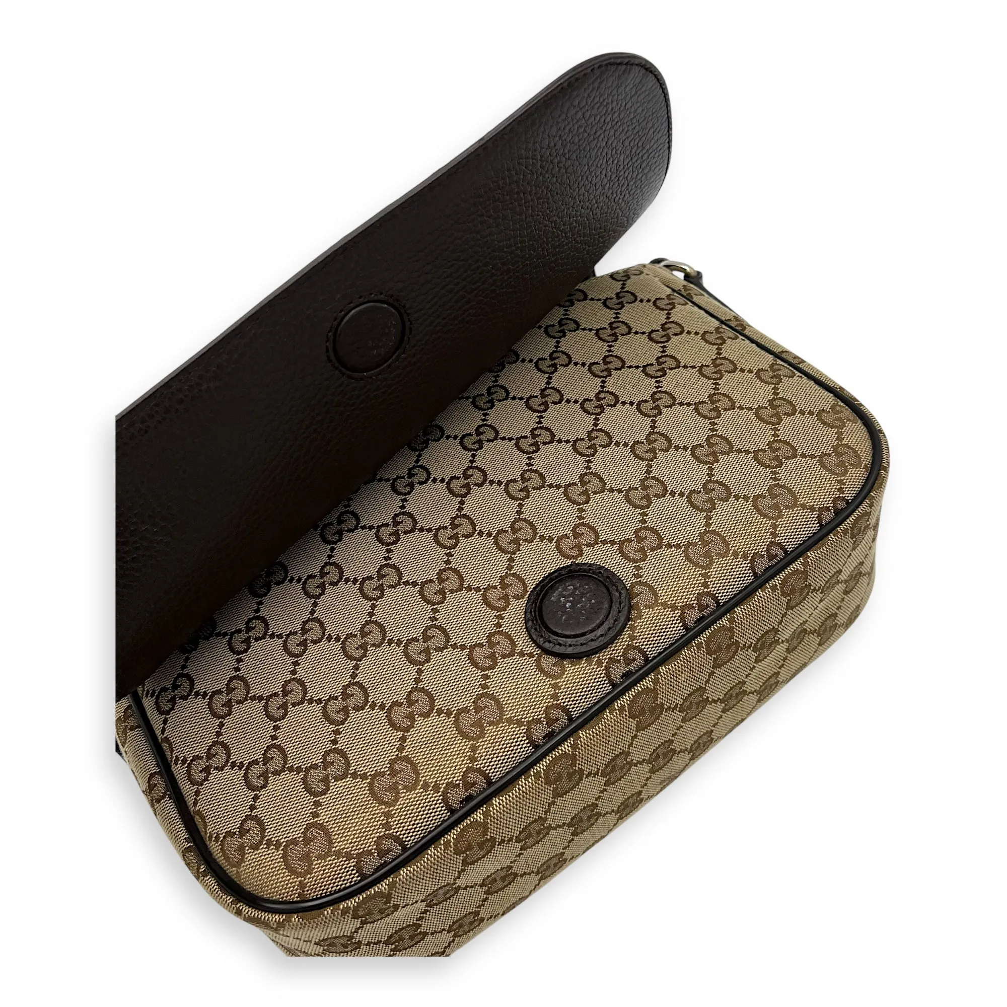 GG Supreme Small Brown Messenger in Canvas, Silver hardware