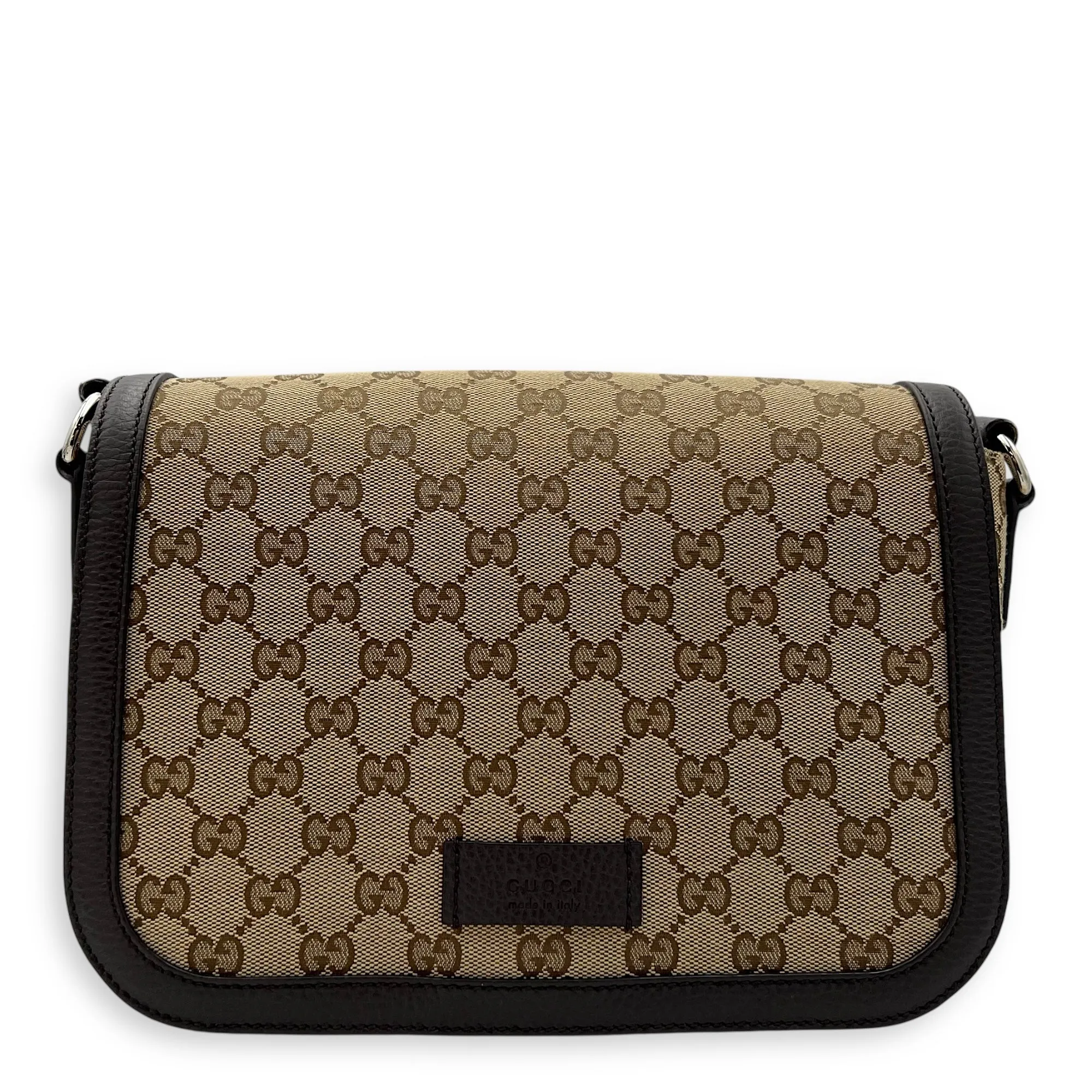 GG Supreme Small Brown Messenger in Canvas, Silver hardware