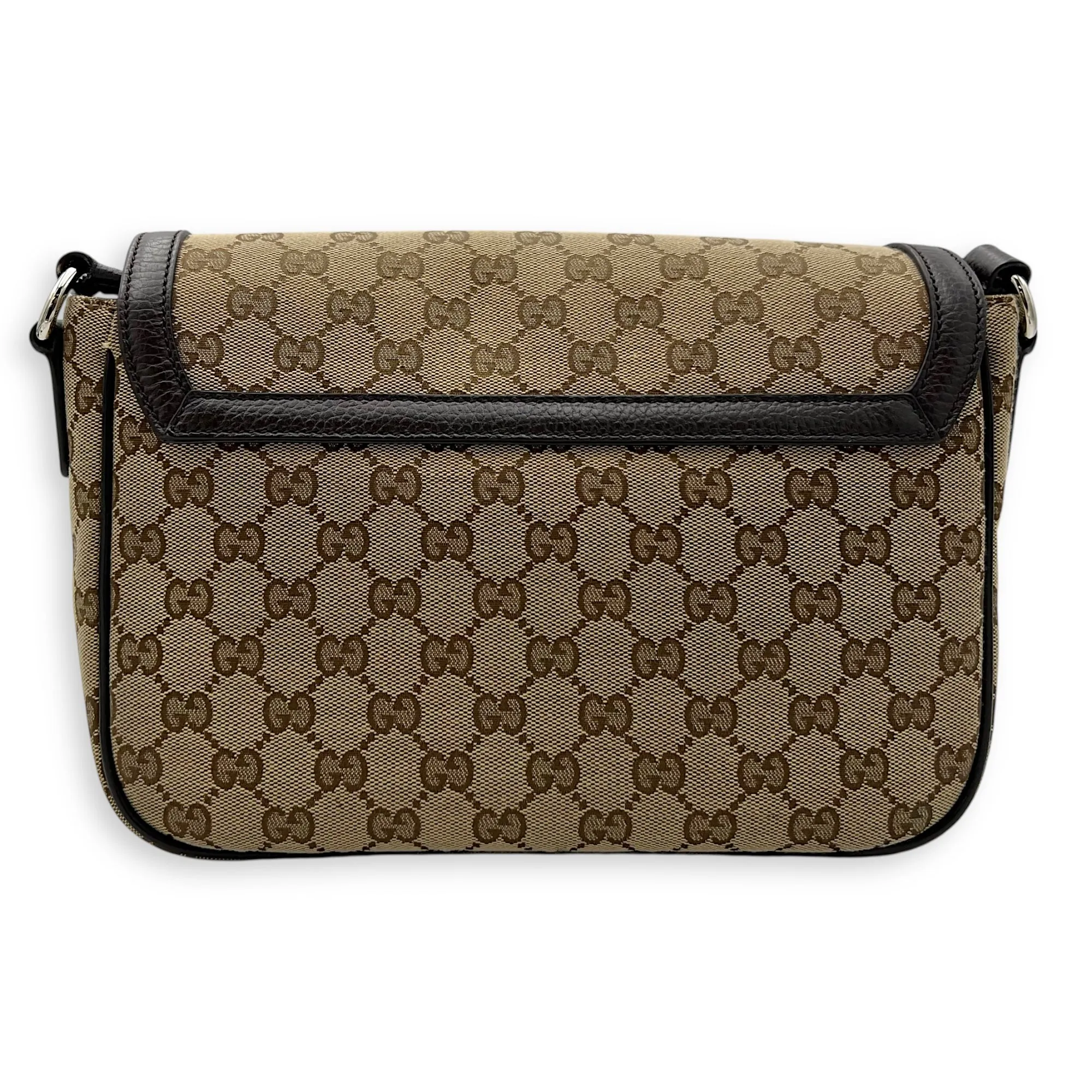 GG Supreme Small Brown Messenger in Canvas, Silver hardware