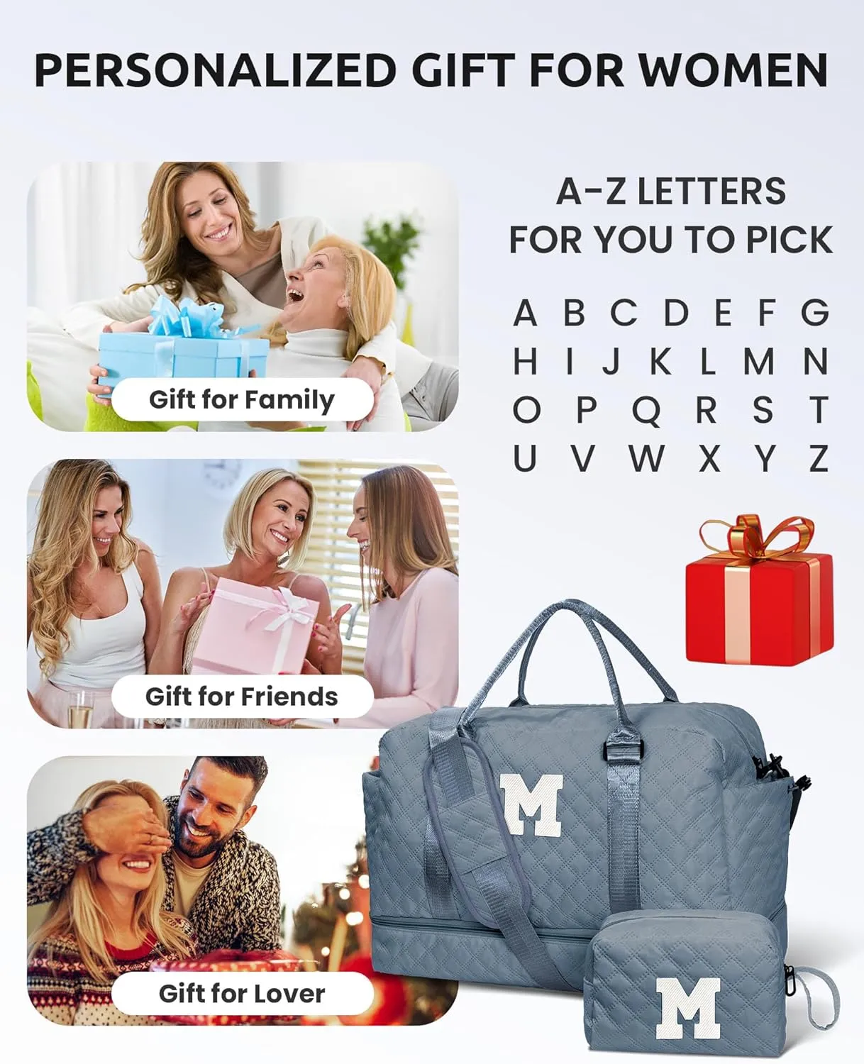 Gifts for Her-Overnight Bags for Women, Personalized Weekender Bag, Monogram Travel Bag, Letter Bag with Makeup Bag，Daughter Friend Gifts, Initial Gift for Mom Sister (Letter P)