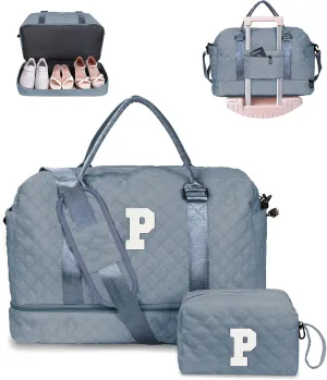 Gifts for Her-Overnight Bags for Women, Personalized Weekender Bag, Monogram Travel Bag, Letter Bag with Makeup Bag，Daughter Friend Gifts, Initial Gift for Mom Sister (Letter P)