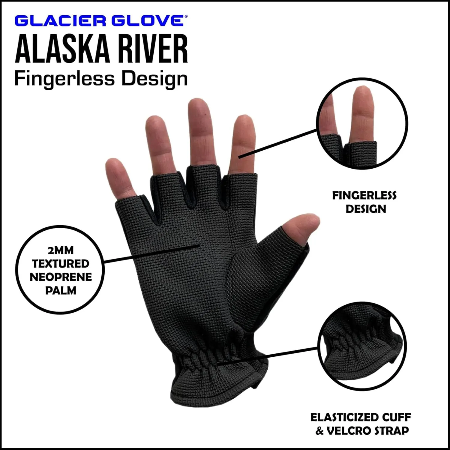 Glacier Glove Unisex Alaska River Fingerless Lightweight Breathable Non-Slip Grip Fishing Gloves with Elasticized Cuffs | for Outdoors, Fly Fishing, Paddling, Hiking
