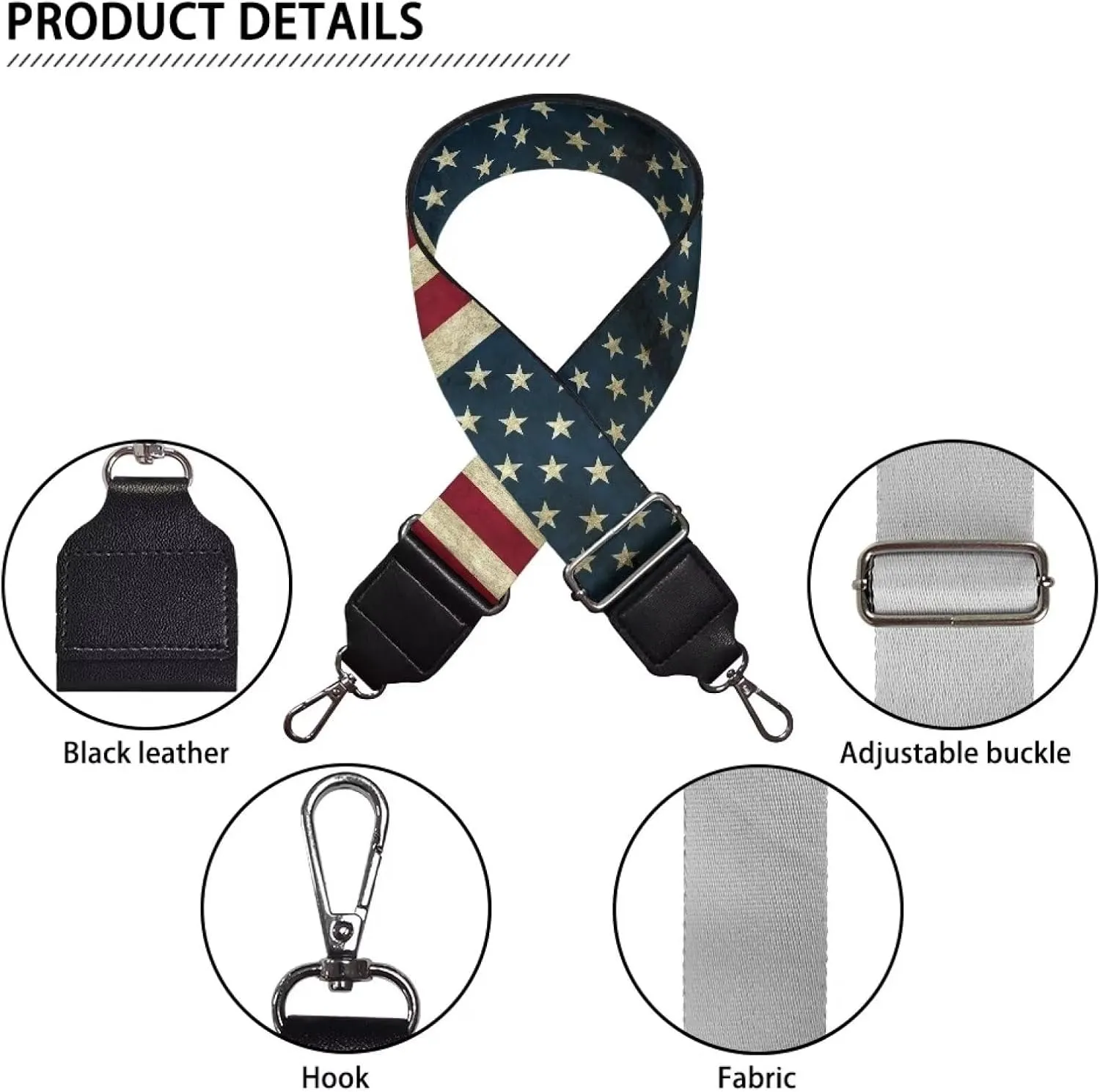 GLENLCWE Vintage American Flag Print Purse Strap Wide Shoulder Strap Adjustable Replacement Belt for Crossbody Canvas Handbag Luggage