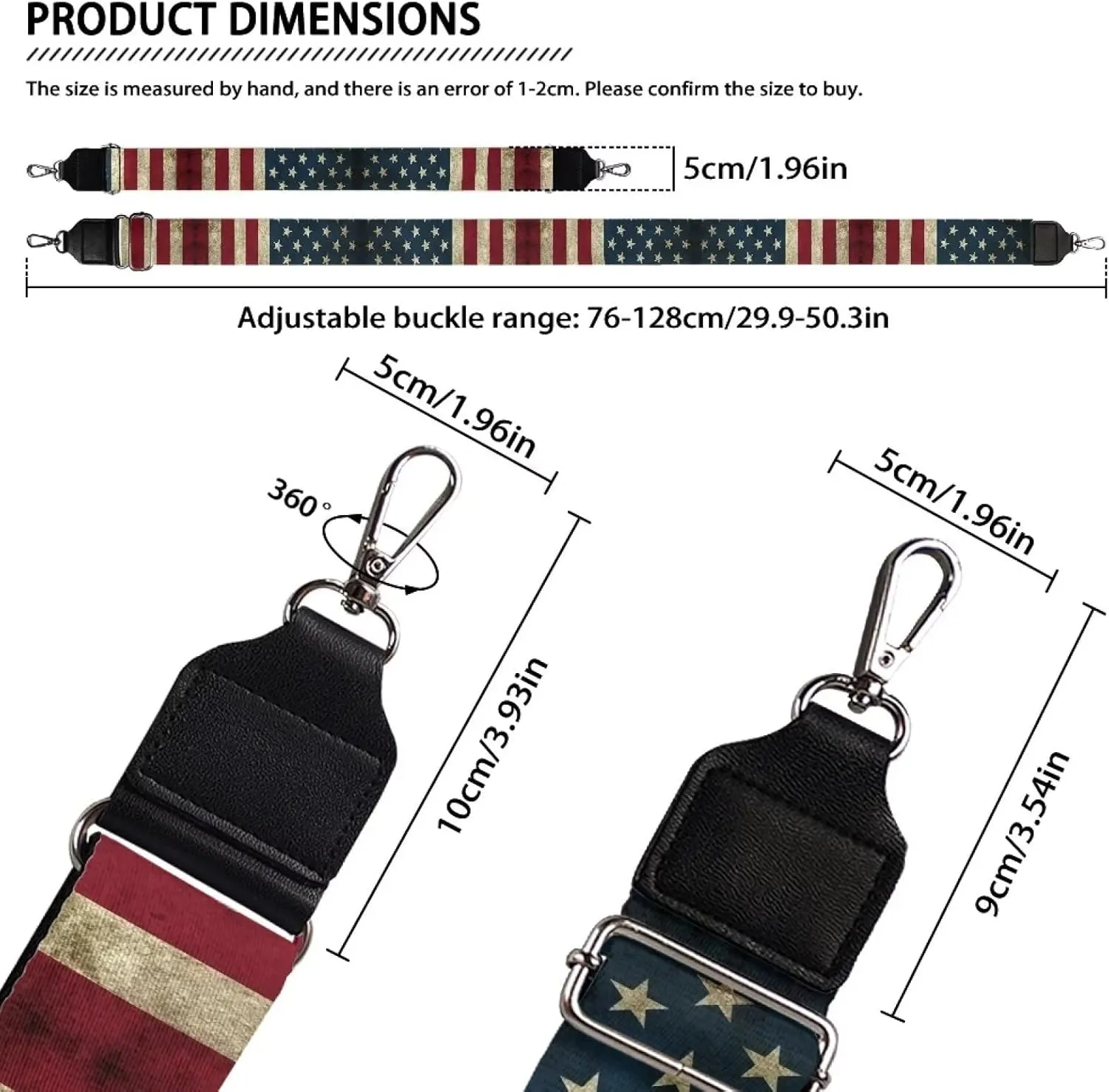 GLENLCWE Vintage American Flag Print Purse Strap Wide Shoulder Strap Adjustable Replacement Belt for Crossbody Canvas Handbag Luggage