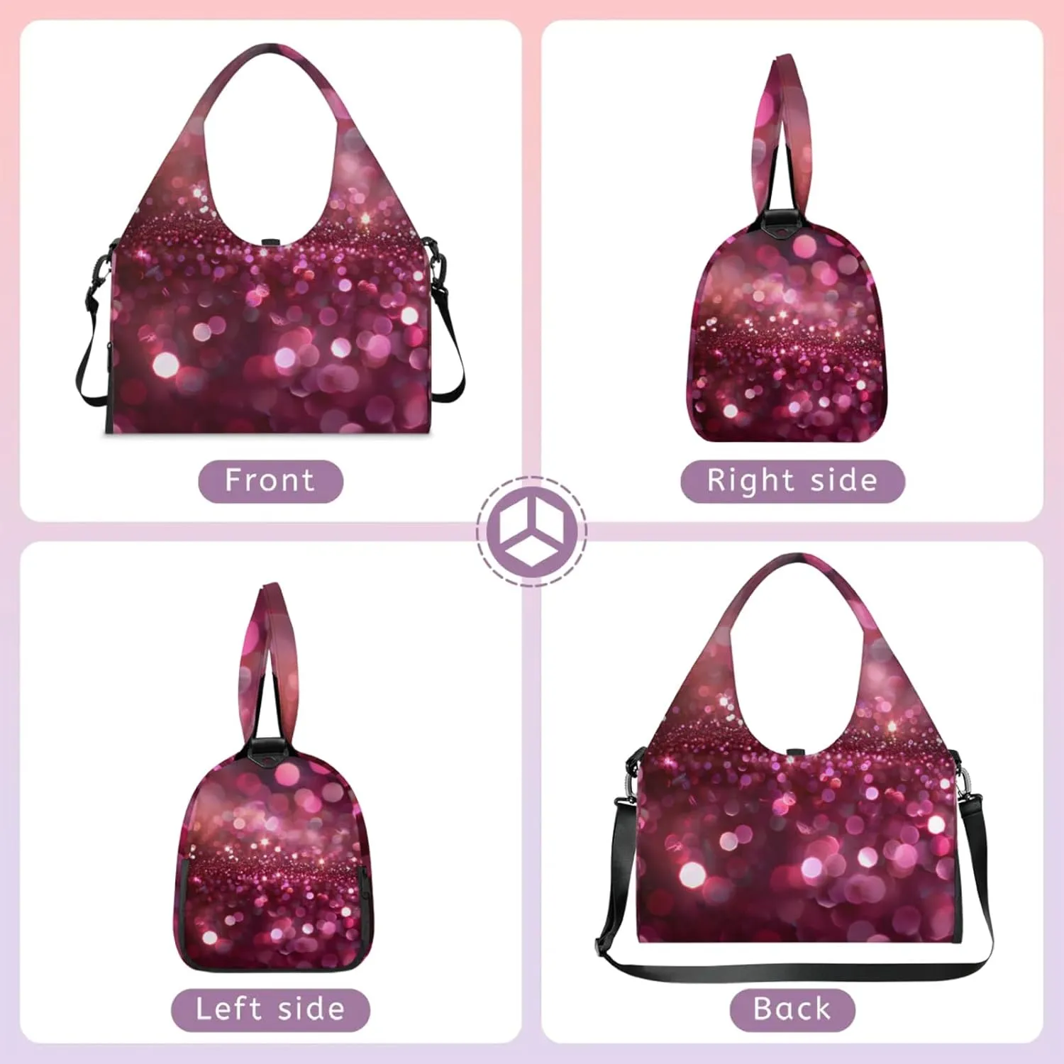 Glitter Sun Lights Gym Bag Yoga Mat Tote for Women with Shoes Compartment Lightweight Duffle Travel Carrier Wet Dry Storage Pockets Adjustable Pilates Mats Shoulder Bags for Sport Swim