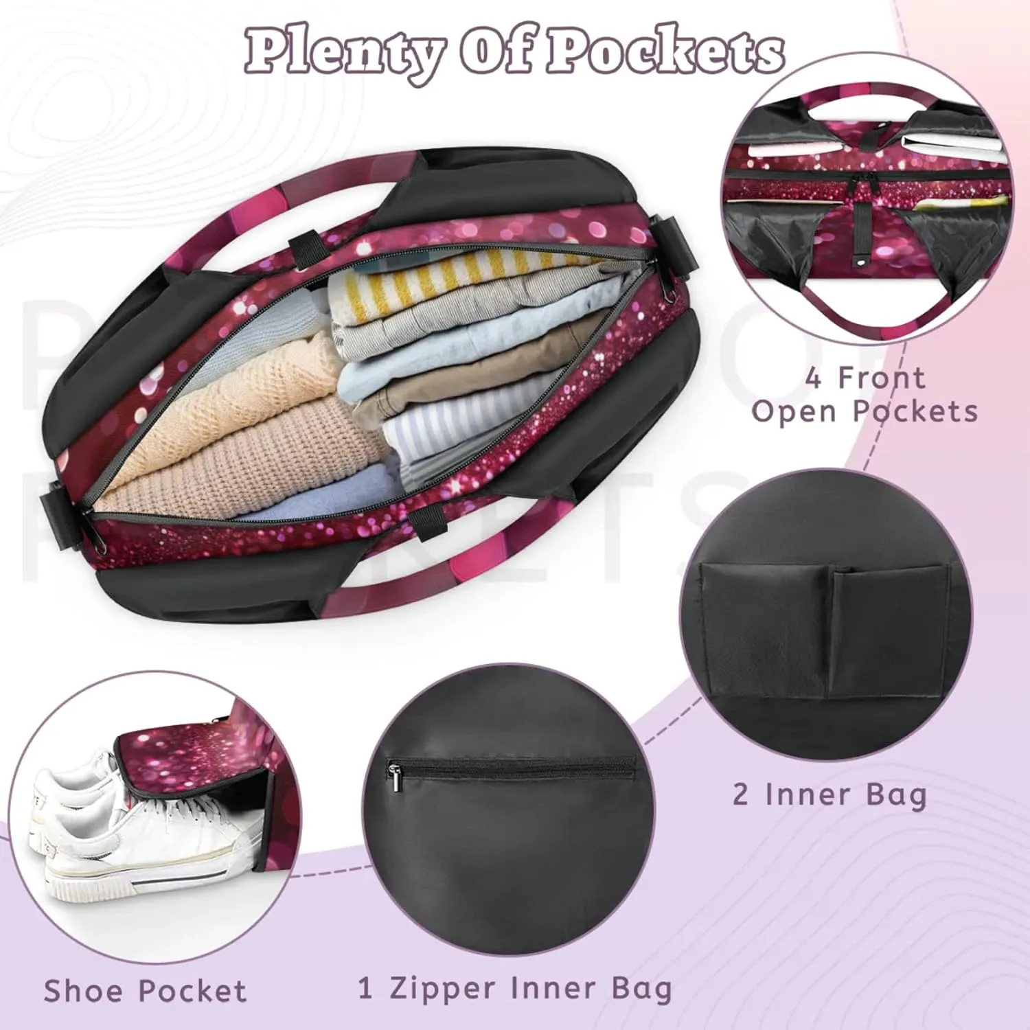 Glitter Sun Lights Gym Bag Yoga Mat Tote for Women with Shoes Compartment Lightweight Duffle Travel Carrier Wet Dry Storage Pockets Adjustable Pilates Mats Shoulder Bags for Sport Swim