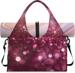 Glitter Sun Lights Gym Bag Yoga Mat Tote for Women with Shoes Compartment Lightweight Duffle Travel Carrier Wet Dry Storage Pockets Adjustable Pilates Mats Shoulder Bags for Sport Swim