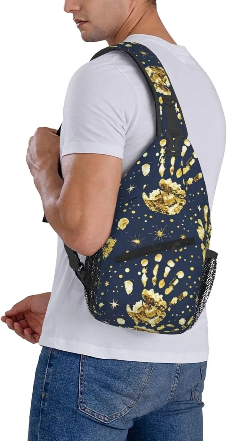 Gold Handprint Starry Sky Crossbody Bags Cross Chest Bag Adjustable Sling Backpack for Women Men