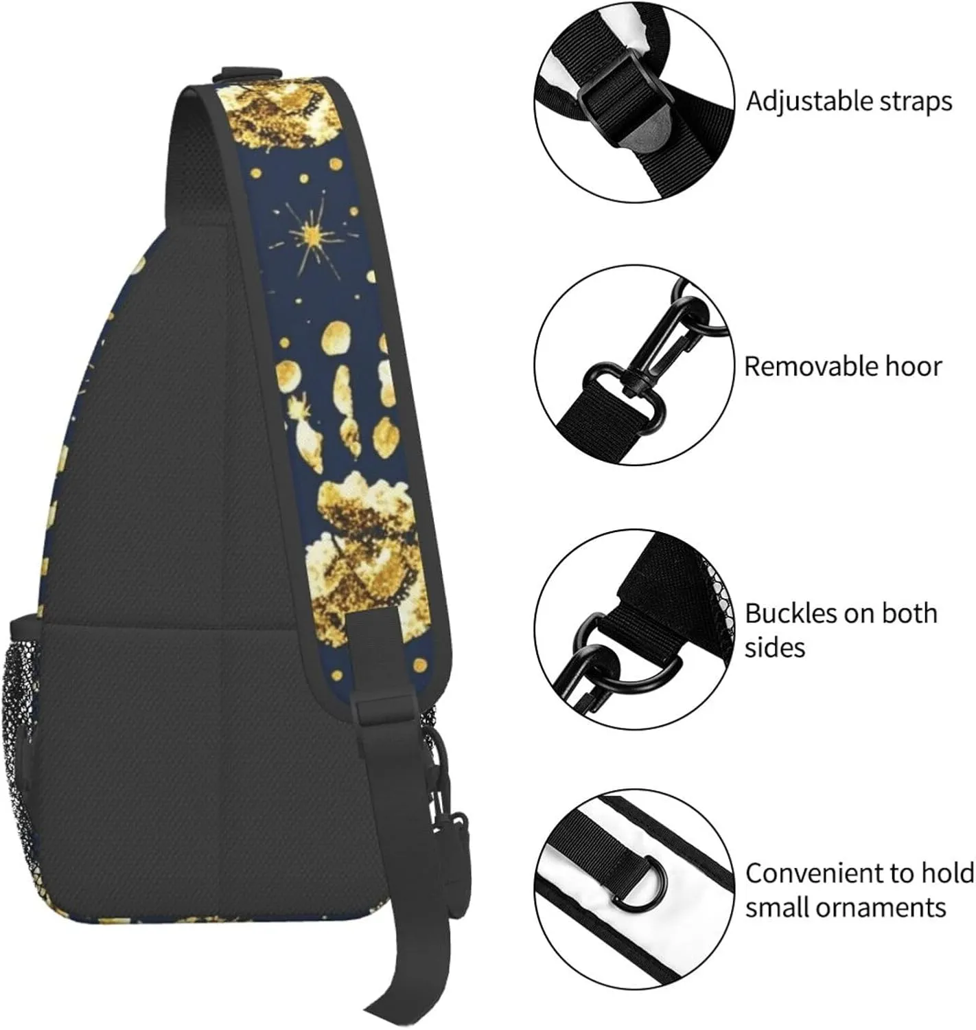 Gold Handprint Starry Sky Crossbody Bags Cross Chest Bag Adjustable Sling Backpack for Women Men