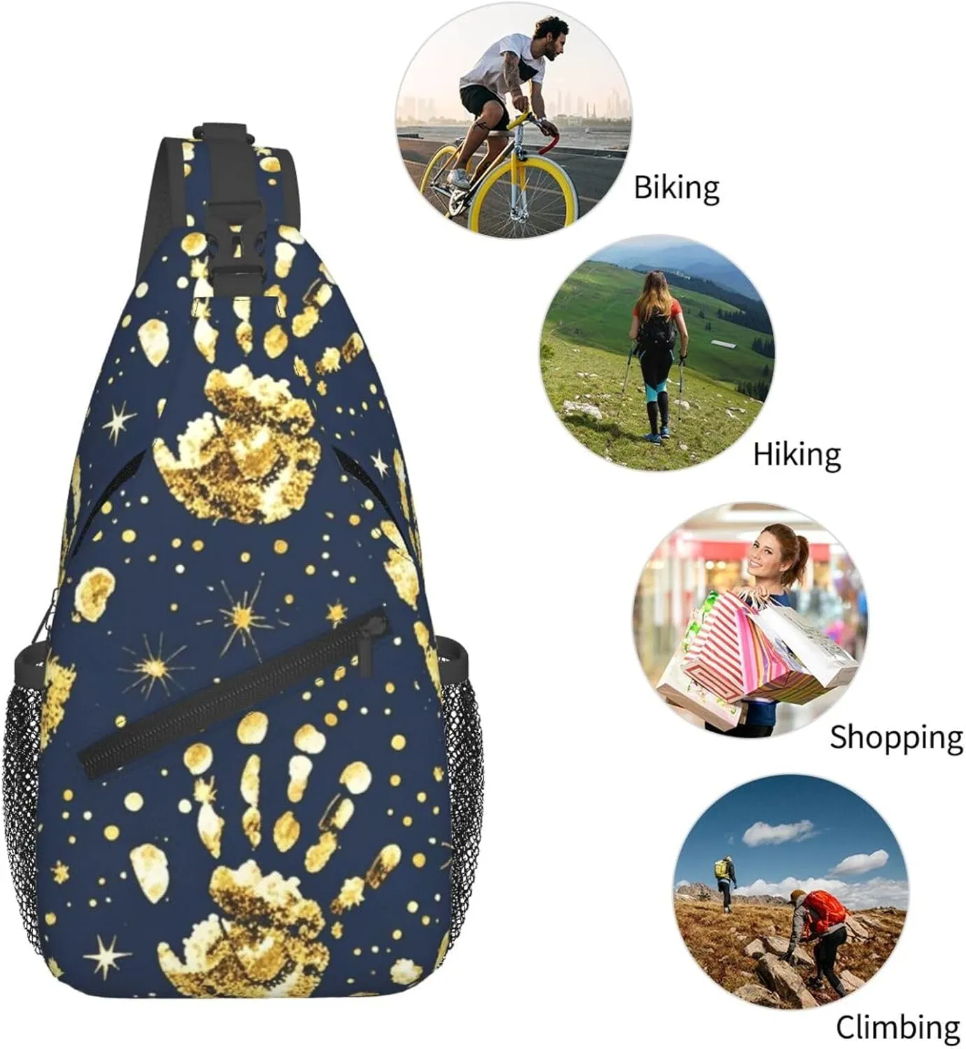 Gold Handprint Starry Sky Crossbody Bags Cross Chest Bag Adjustable Sling Backpack for Women Men