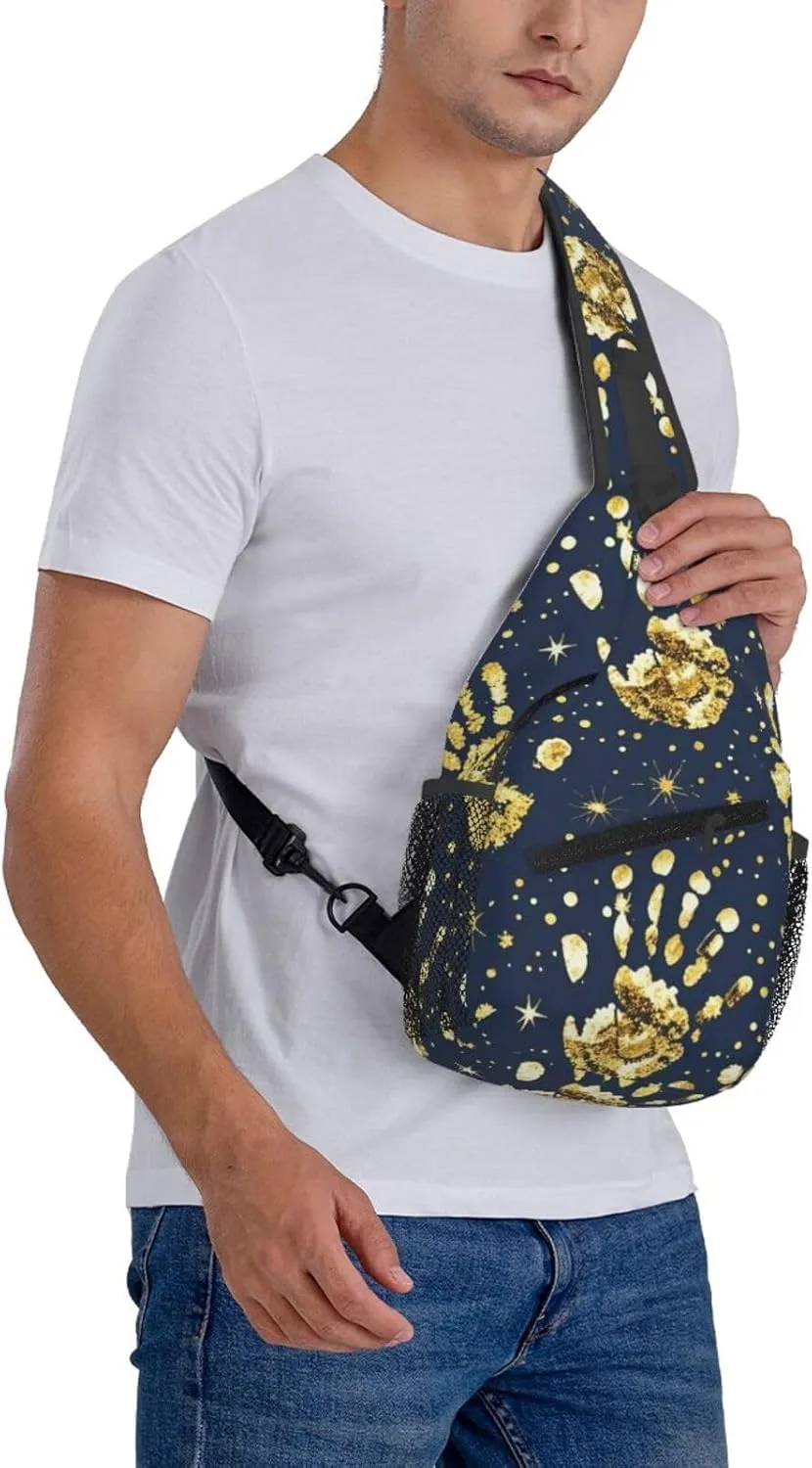 Gold Handprint Starry Sky Crossbody Bags Cross Chest Bag Adjustable Sling Backpack for Women Men