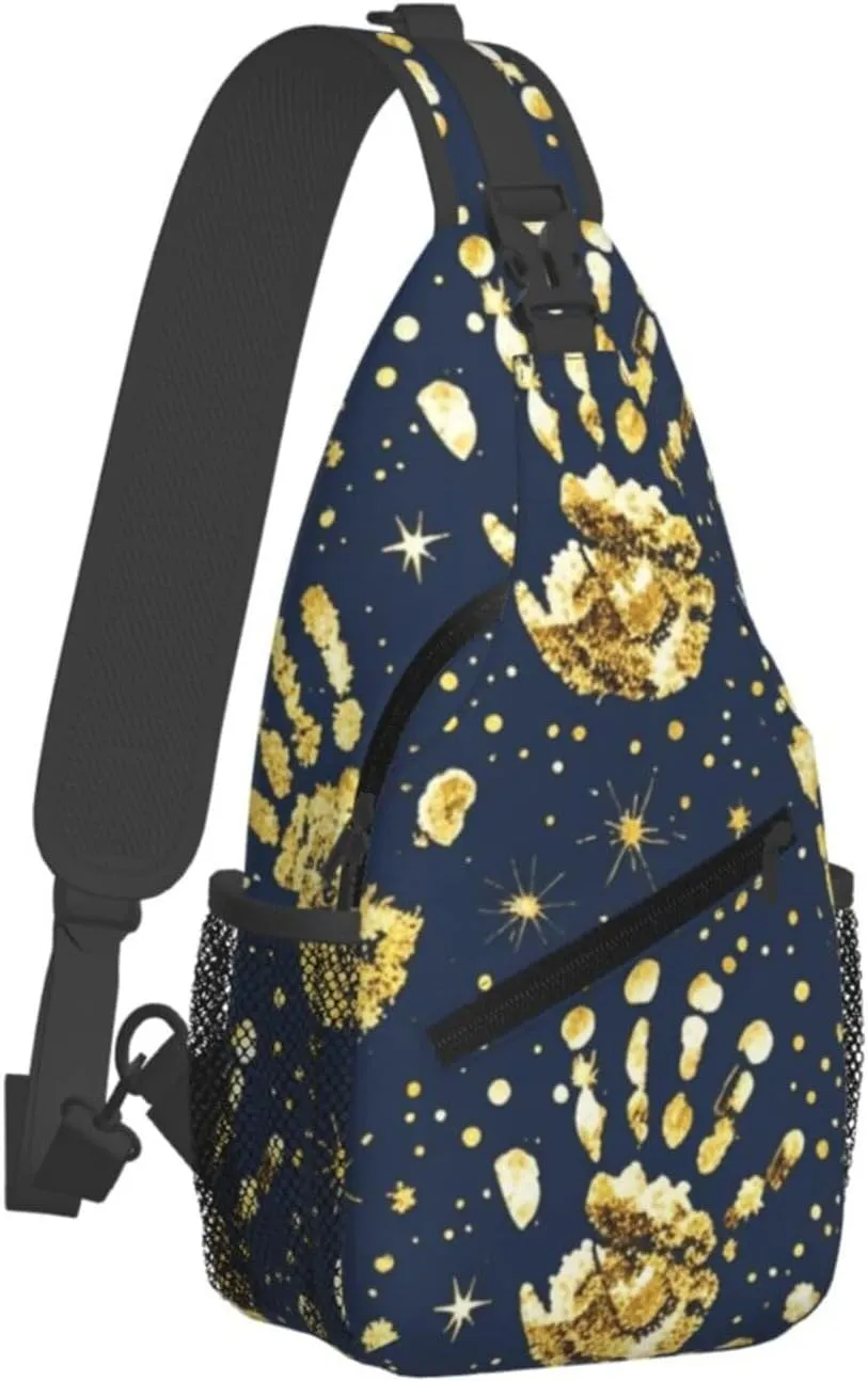 Gold Handprint Starry Sky Crossbody Bags Cross Chest Bag Adjustable Sling Backpack for Women Men