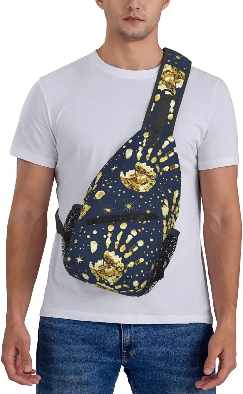 Gold Handprint Starry Sky Crossbody Bags Cross Chest Bag Adjustable Sling Backpack for Women Men