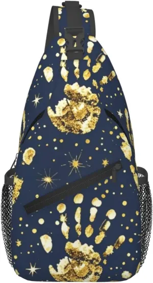Gold Handprint Starry Sky Crossbody Bags Cross Chest Bag Adjustable Sling Backpack for Women Men