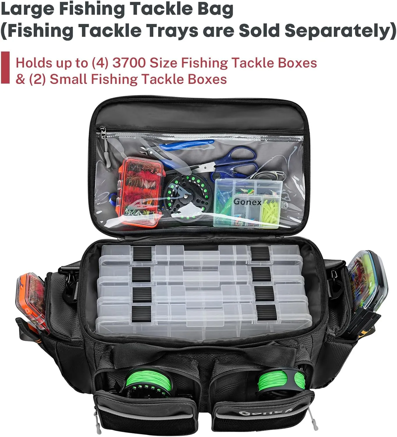 Gonex Fishing Tackle Bag, Water-Resistant Polyester Material Fishing Tackle Storage Bag with Padded Shoulder Strap and Non-Slip Base Suitable for 3600 3700 Tackle Box
