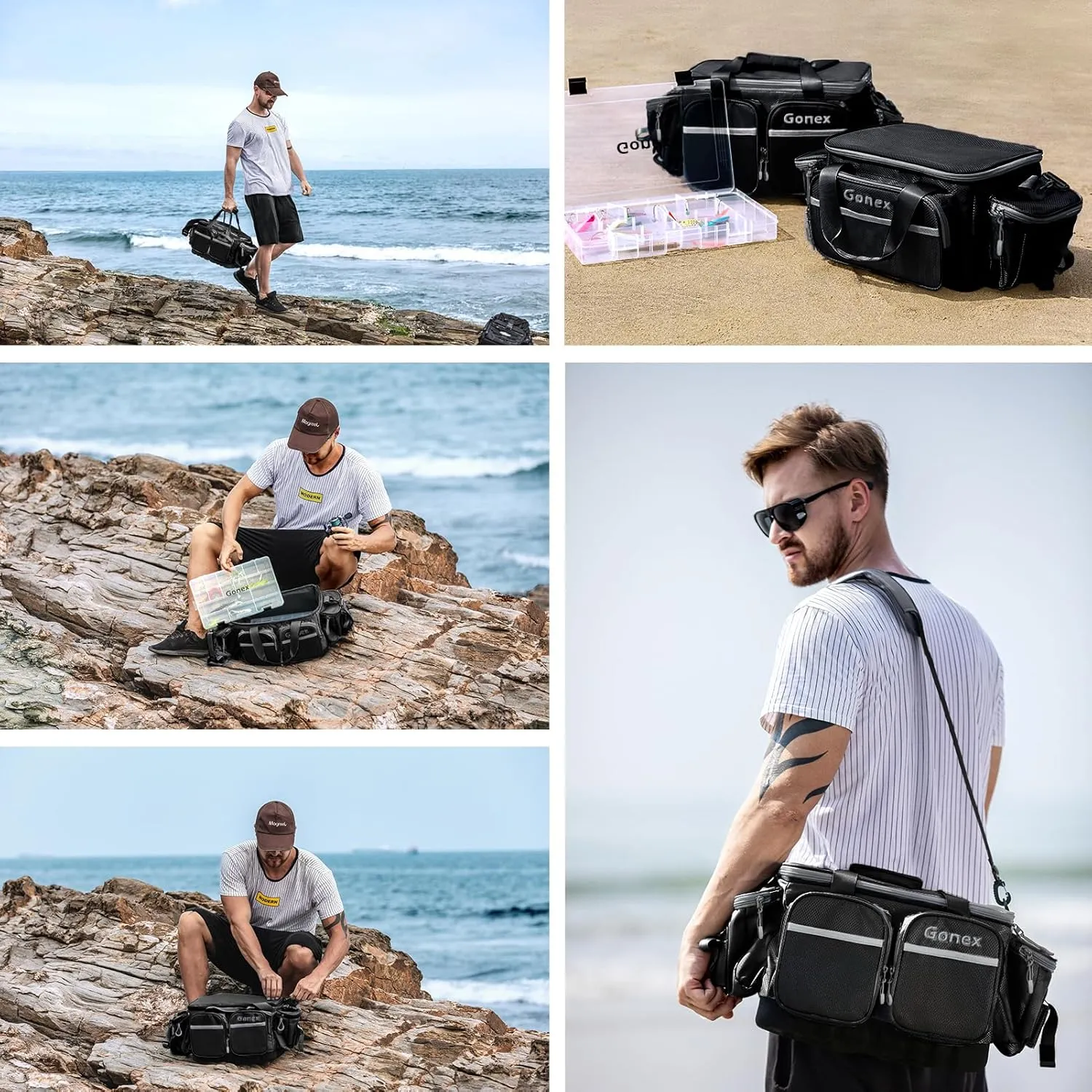 Gonex Fishing Tackle Bag, Water-Resistant Polyester Material Fishing Tackle Storage Bag with Padded Shoulder Strap and Non-Slip Base Suitable for 3600 3700 Tackle Box