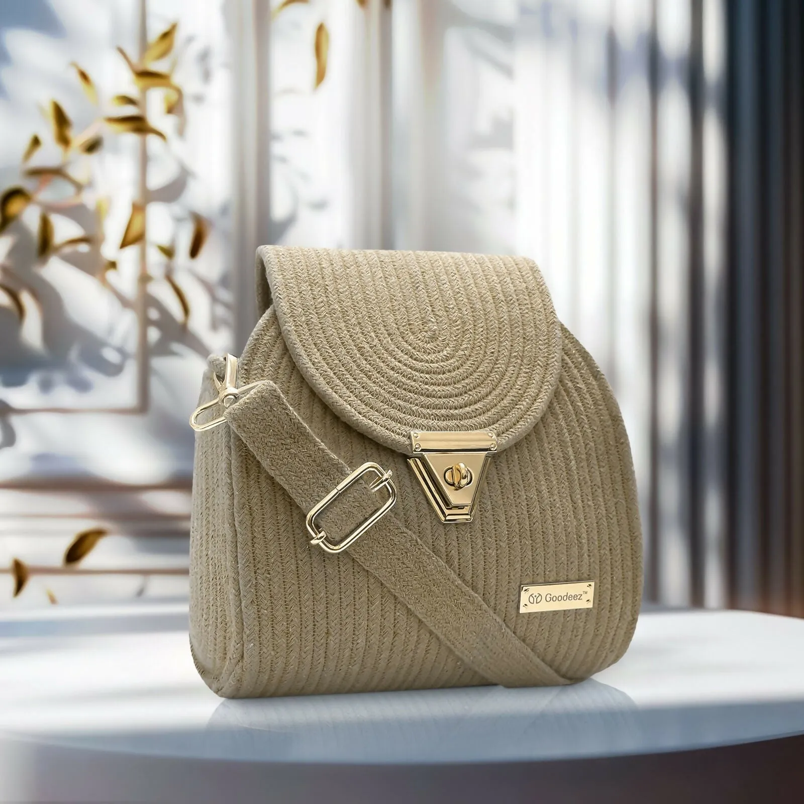 Goodeez Artistic Beige Sling Bag for Women - Unique Design