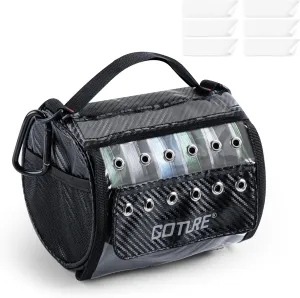 Goture 3/6 Outlet Holes Fishing Line Storage Bag, 2 Sizes Clear View Window Fishing Line Case, Removable Divider Fishing Line Organizer, Water-Resistant Surface, Tangle-Free Leader Line Spool Bag