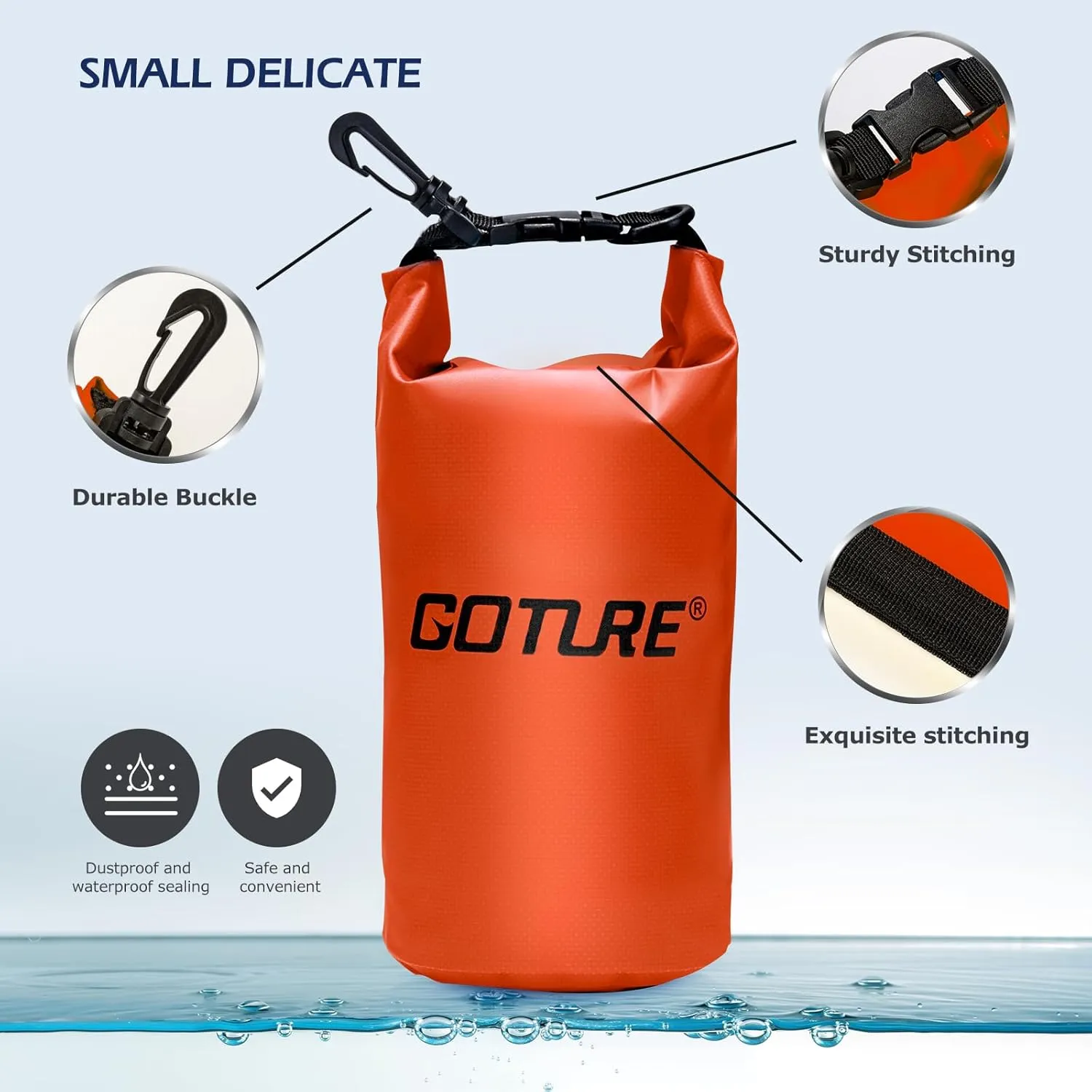 Goture Dry Bag Waterproof Backpack,20L 2L Fishing Tackle Bag with Rod Holder,Padded Shoulder Straps and Air Exhaust Valve,500D PVC Dry Sack Bag with Phone Case for Kayaking,Boating,Fishing,Travel