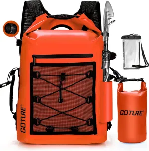 Goture Dry Bag Waterproof Backpack,20L 2L Fishing Tackle Bag with Rod Holder,Padded Shoulder Straps and Air Exhaust Valve,500D PVC Dry Sack Bag with Phone Case for Kayaking,Boating,Fishing,Travel