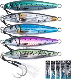 Goture Fishing Jigs Saltwater, 60g/80g/100g/150g Vertical Jigging Lures with Double Assist Hooks, Speed Fast Fall Jig Deep Sea Fishing Jigging Spoon Lures for Tuna,Salmon,Grouper Snapper, Kingfish