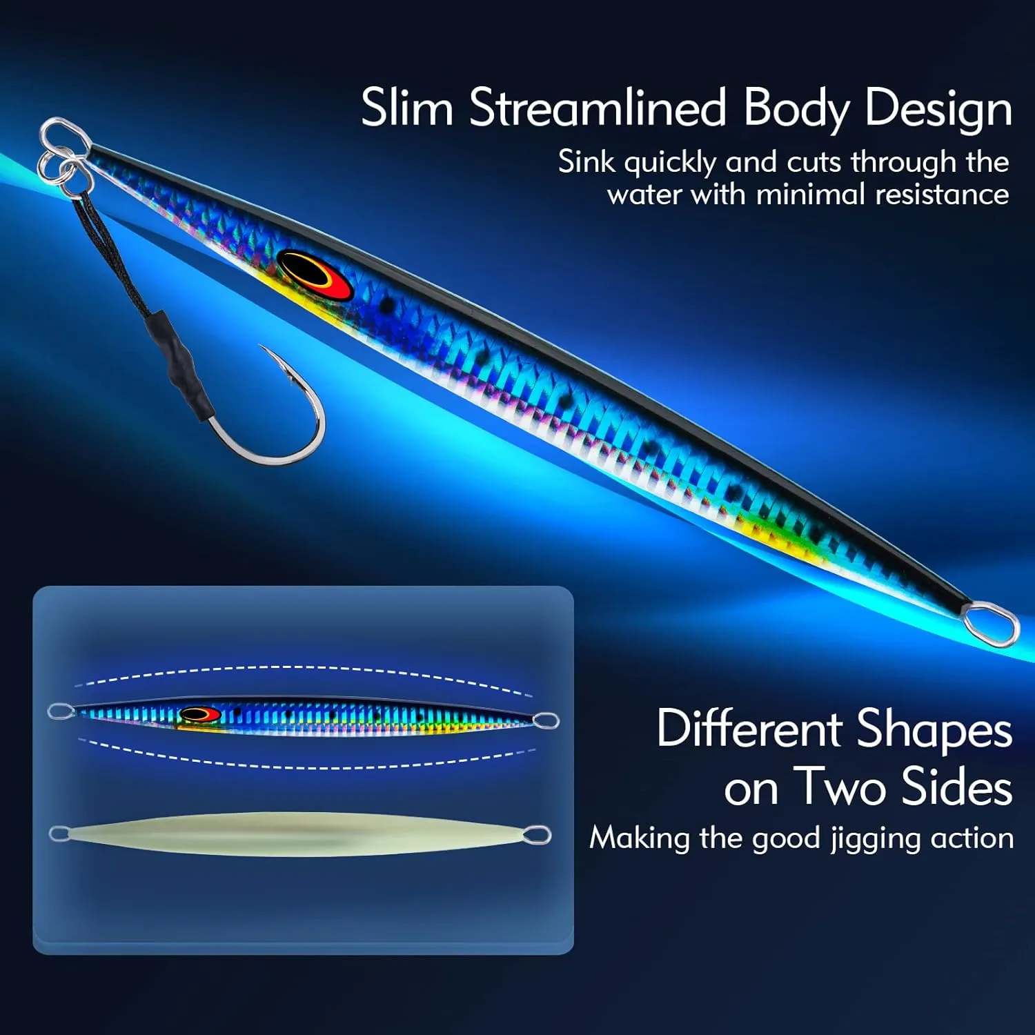 Goture Fishing Jigs Saltwater,60g-400g Vertical Jigs with Assist Hook, Speed Fast Jig Deep Sea Fishing Jigging Spoon Lures for Tuna, Salmon, Sailfish, Striped bass, Grouper Snapper, Kingfish