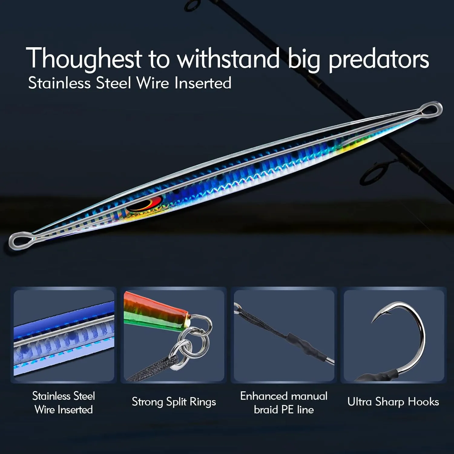 Goture Fishing Jigs Saltwater,60g-400g Vertical Jigs with Assist Hook, Speed Fast Jig Deep Sea Fishing Jigging Spoon Lures for Tuna, Salmon, Sailfish, Striped bass, Grouper Snapper, Kingfish