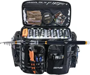 Goture Large Tackle Bag,Store Up to 8PCS 3700 Plus 4PCS 3600 Tackle Trays,Water Resistant Saltwater Gear Big Fishing Bag with EVA Bottom,Fishing Gifts for Men,(21.65"x11.8"x15.16")-Camo