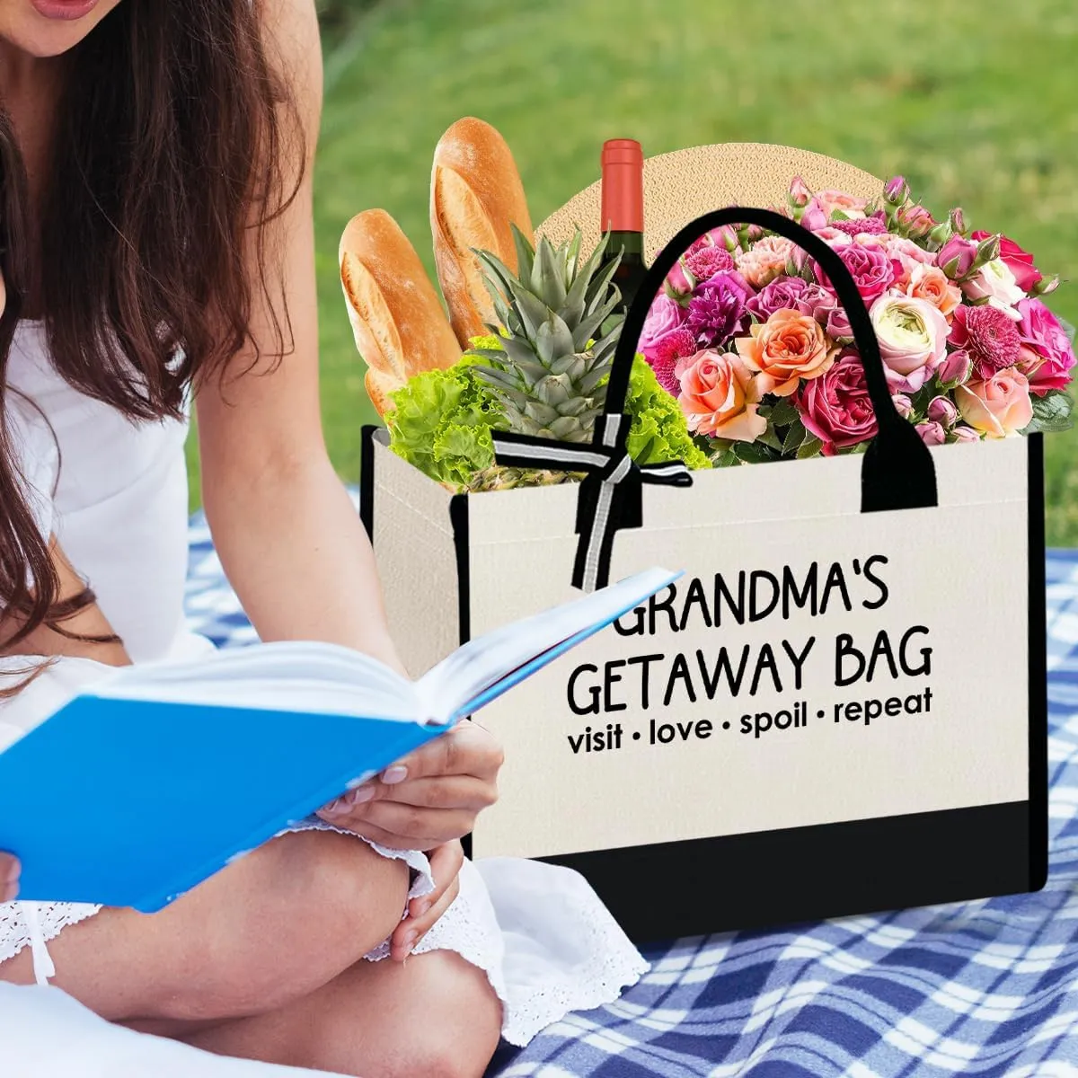 Grandma Canvas Tote Bag Gift, Grandma Gift for Birthday Mother's Day Retirement Nana Grandma to Be Grocery Bag